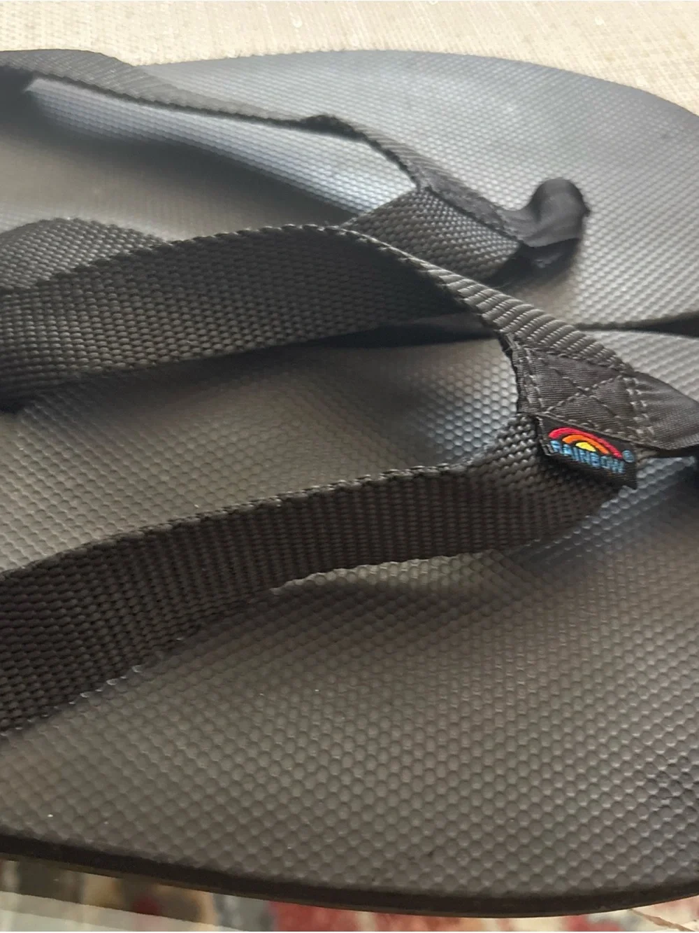 Rainbow Black Canvas Thong Flip Flops